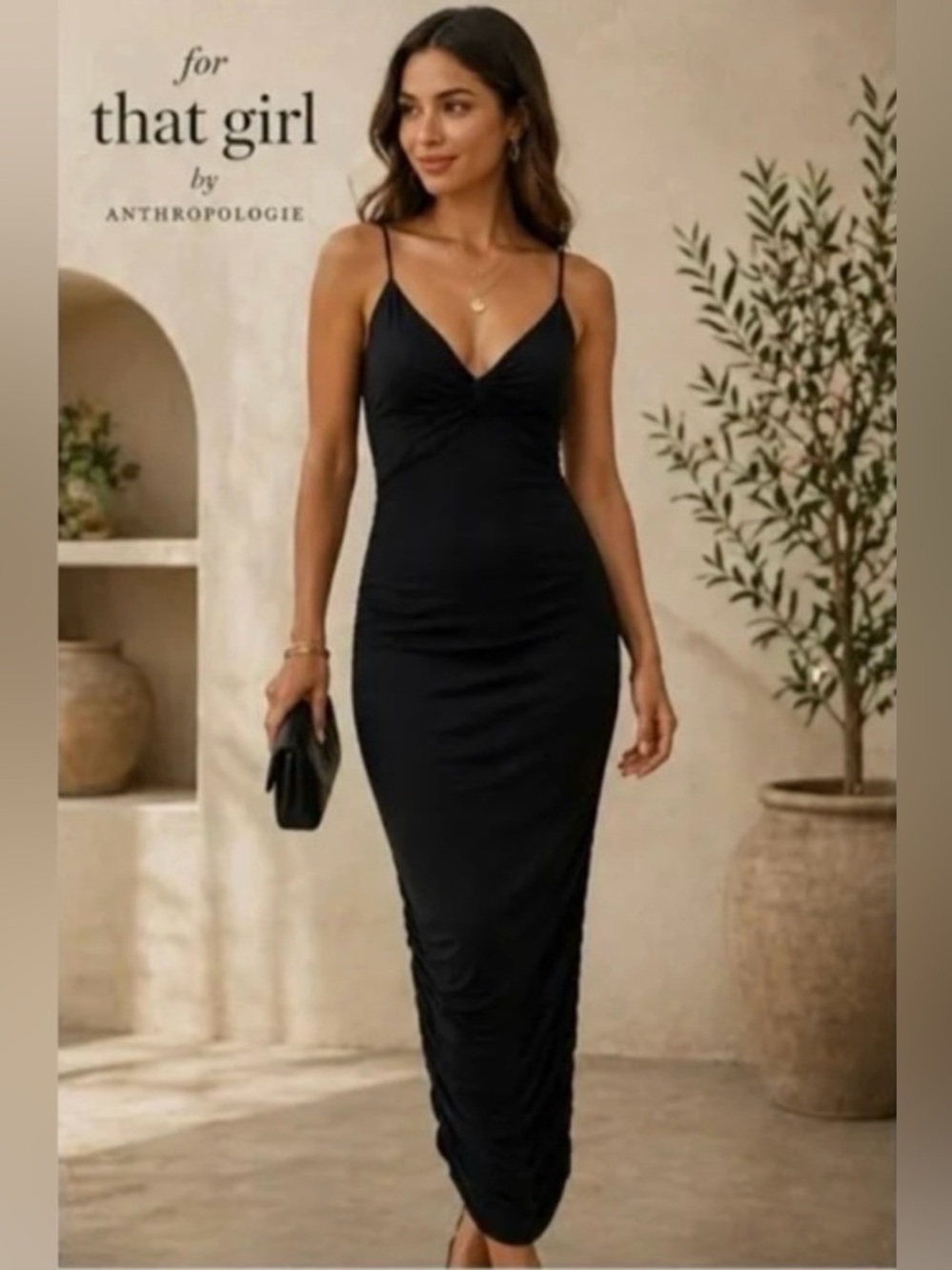 Forever That Girl Ruched Maxi Dress Black NWT Anthropologie Size M